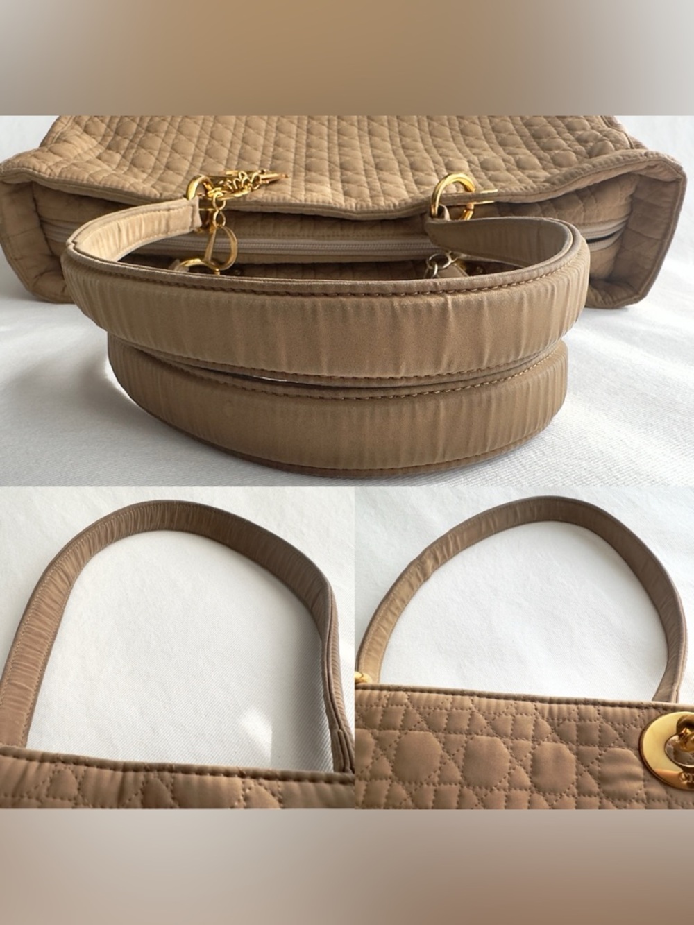 ✨Authentic CHRISTIAN DIOR Vintage Large Cannage Nylon Tote Bag Beige - Picture 13 of 17